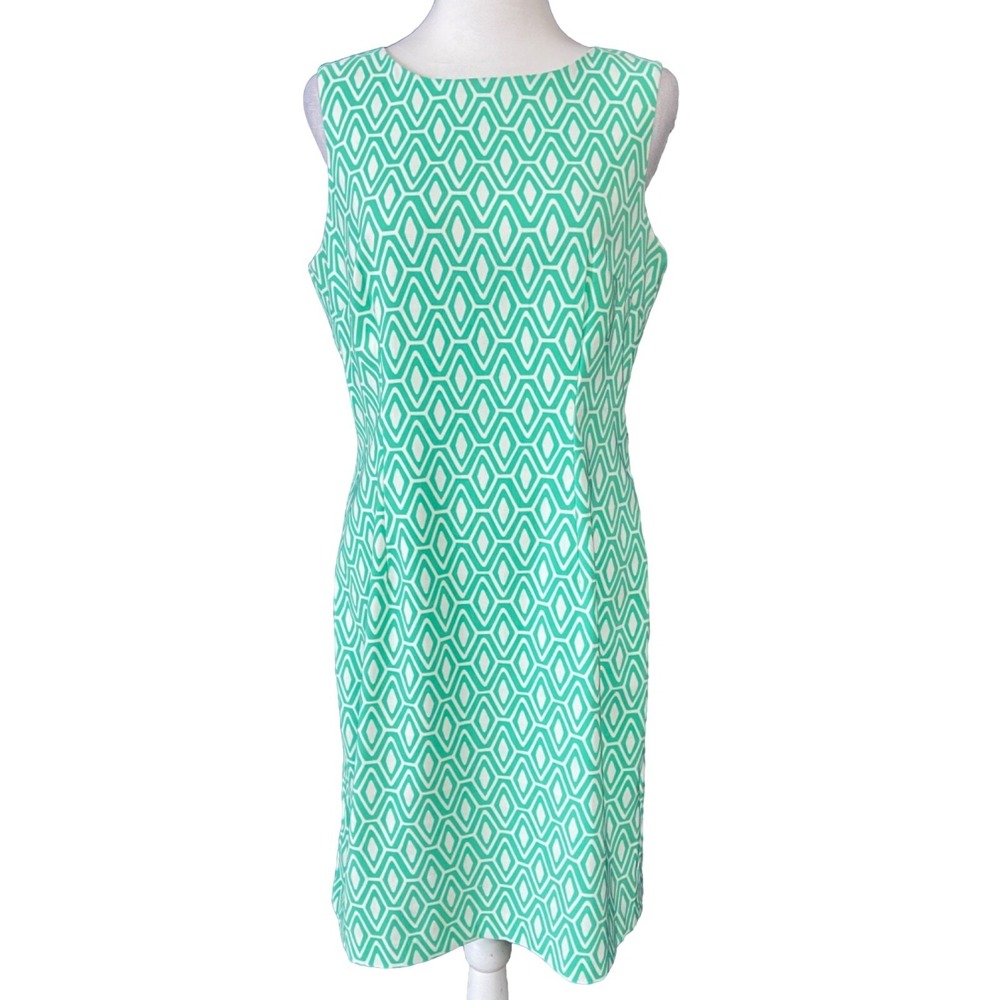 Mario Serrani Dress Womens 8 Green Geometric Sheath Sleeveless Knee Length
